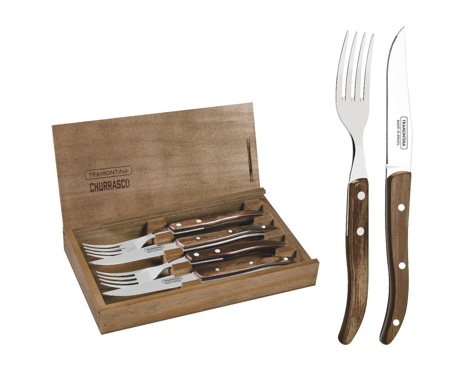 طقم ادوات مائدة (شوك وسكاكين) بمقبض خشبي حزمة 4في1 ترامونتينا Tramontina Cutlery Set with Wooden Box