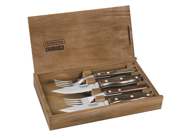 طقم ادوات مائدة (شوك وسكاكين) بمقبض خشبي حزمة 4في1 ترامونتينا Tramontina Cutlery Set with Wooden Box - SW1hZ2U6OTYzNTg3