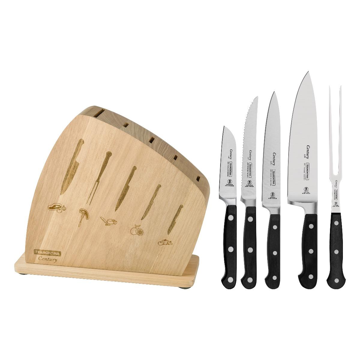 مجموعة سكاكين حزمة 6في1 مع ستاند خشب Tramontina Cutlery Set