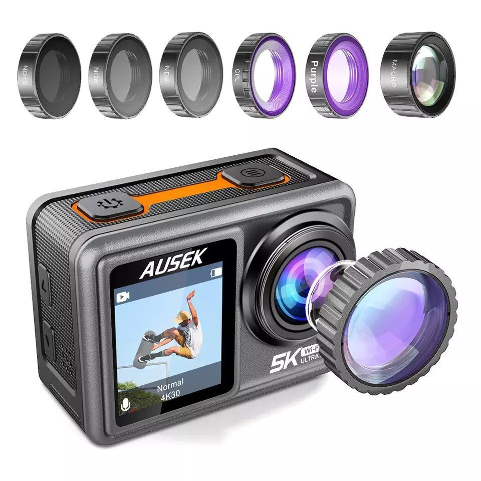 كاميرا فيديو مع شاشة مزدوجة Ausek Action Camera 5K 30Fps Touch Dual Screen