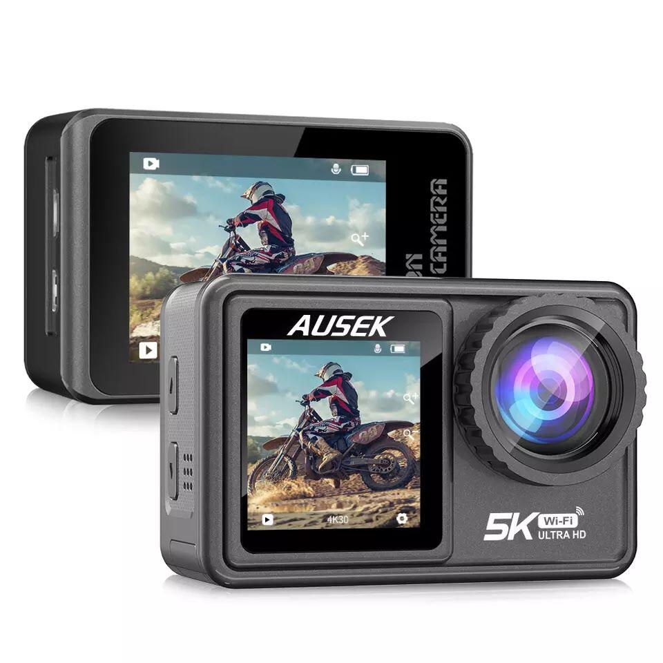 كاميرا فيديو مع شاشة مزدوجة Ausek Action Camera 5K 30Fps Touch Dual Screen