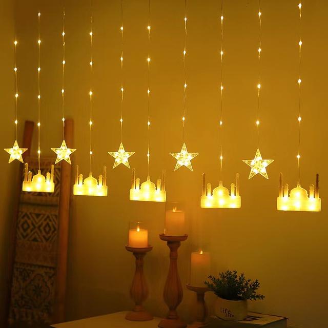 زينة رمضان للبيت مع إضاءة على شكل مسجد 5 متر Toby's Mosque And Star Design Curtain Ramadan Light - SW1hZ2U6OTg3ODYw