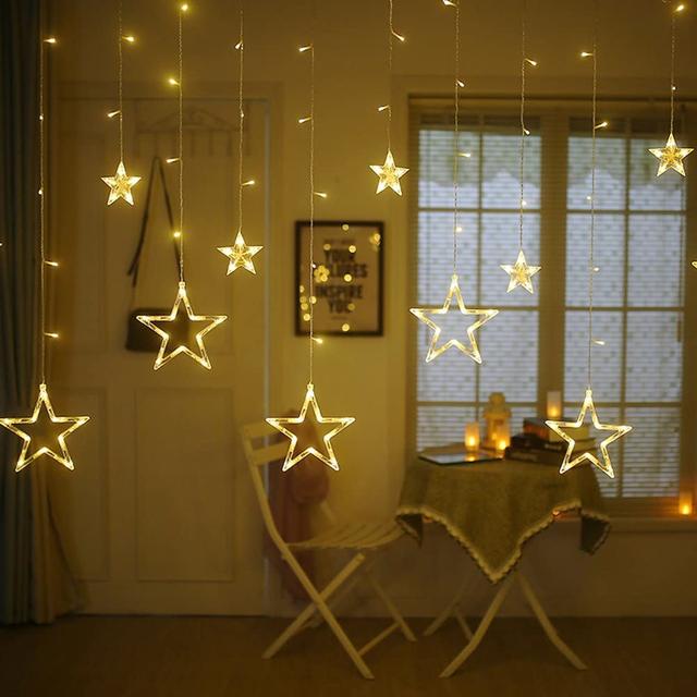 زينة رمضان للبيت 12 نجمة رمضان مع إضاءة 5 متر Toby's LED String Five Pointed Star Shape Curtain Ramadan Light - SW1hZ2U6OTg3NzY1