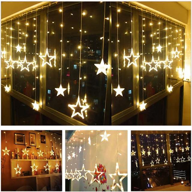 زينة رمضان للبيت 12 نجمة رمضان مع إضاءة 5 متر Toby's LED String Five Pointed Star Shape Curtain Ramadan Light - SW1hZ2U6OTg3NzYz