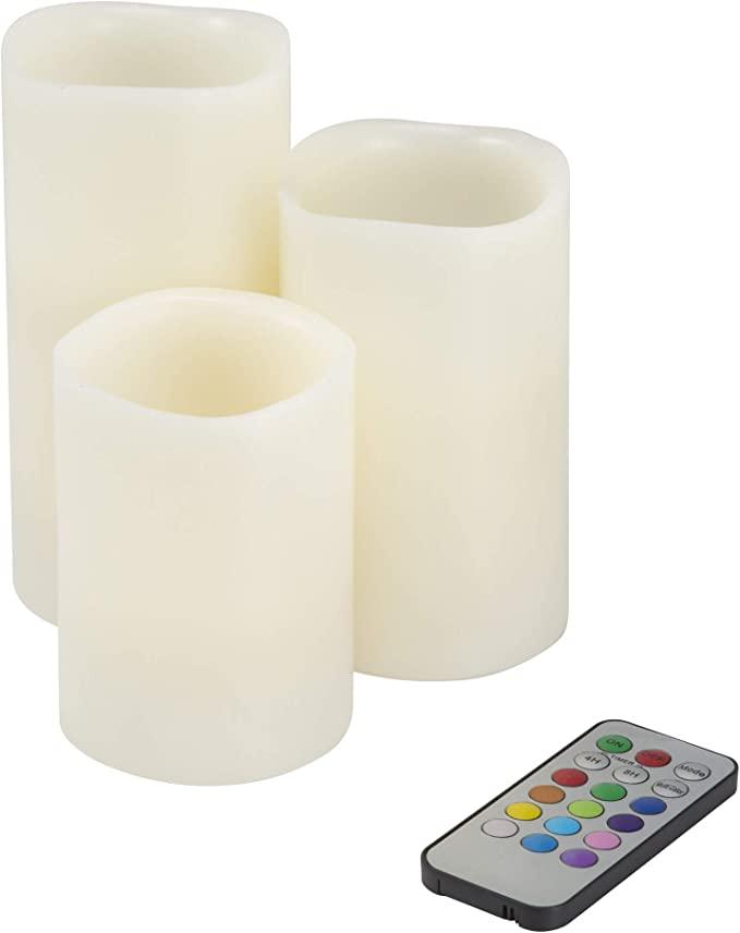 اضاءة ليد على شكل شموع LED Candle Light 3Pc Set With Remote Control Timer Multicolour