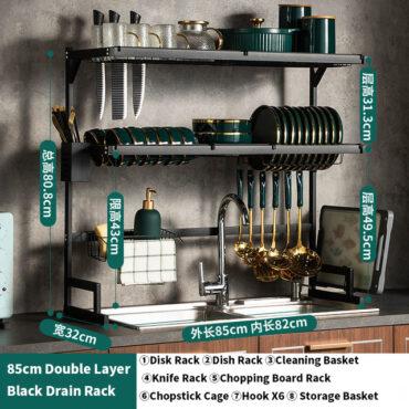 رف تجفيف الصحون للميكرويف 2 رف Kitchen Sink Drain Rack Multi-functional Two-layer