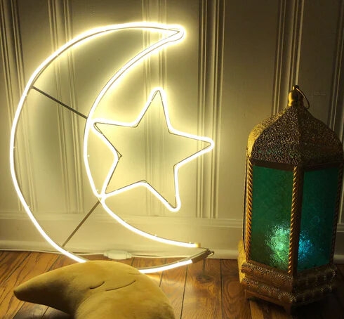 اضاءة هلال رمضان زينة للتعليق Ramadan Hanging Decoration Neon Moon Lantern - 1}