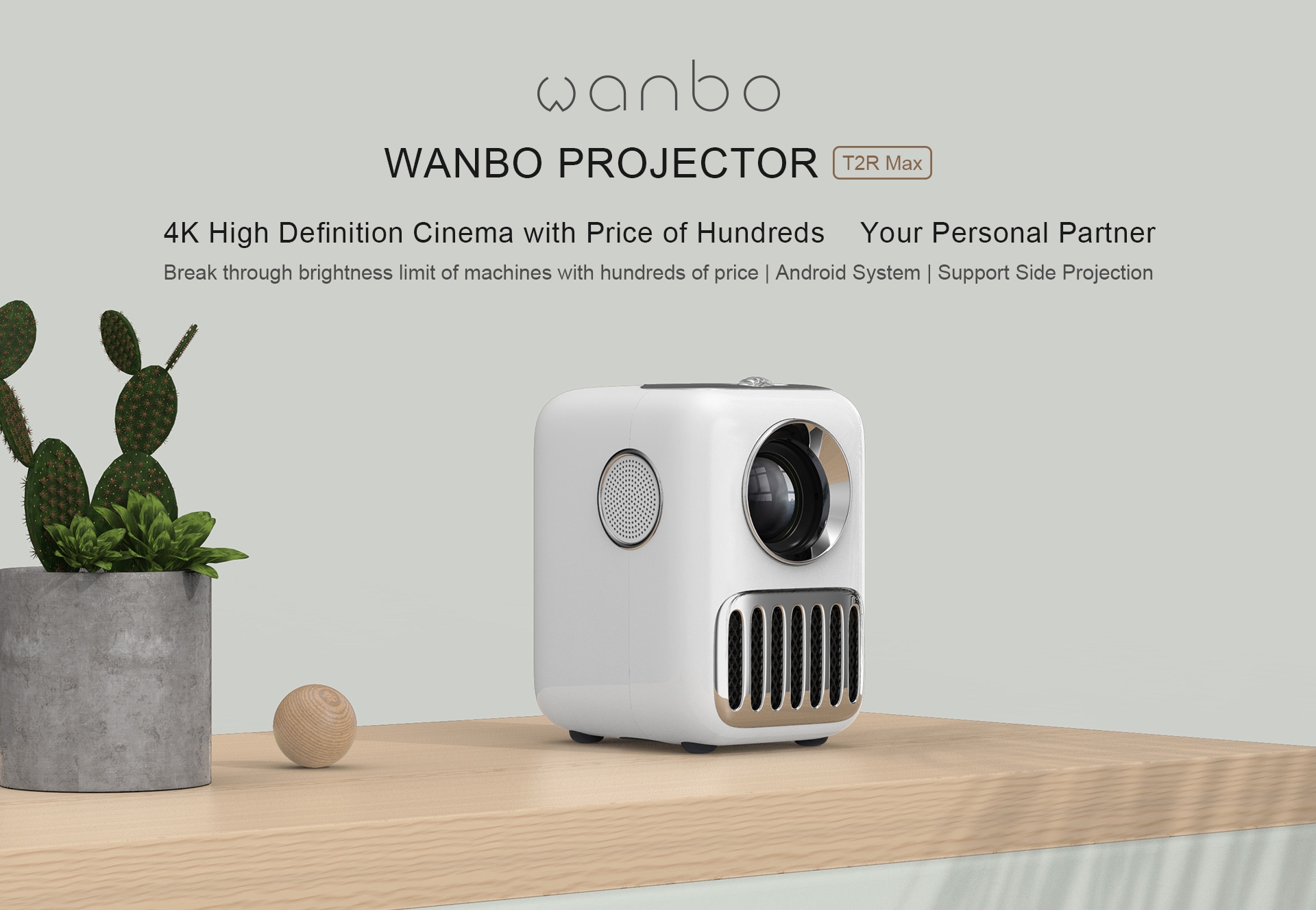 بروجكتر منزلي اندرويد ذكي وانبو تي 2 ار ماكس 120 بوصة Wanbo T2R Max Android 9.0 250 Ansi Lumens