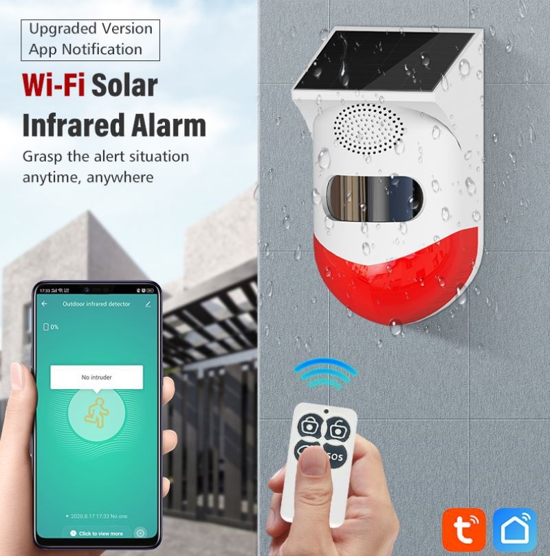 جهاز انذار ضد السرقة حساس حركة بالطاقة الشمسية مع ريموت Wifi solar outdoor infrared alarm