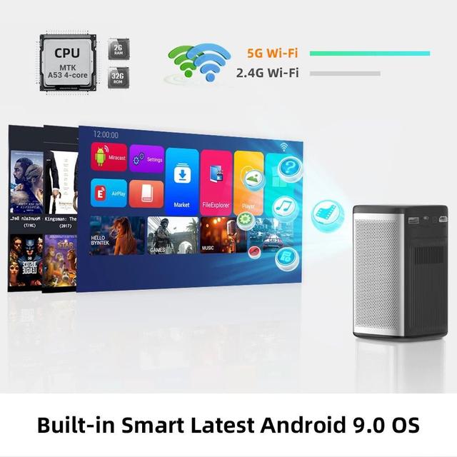 بروجكتر لاسلكي أندرويد باينتك 180 بوصة 8000 مللي أمبير Byintek P21 Mini Smart Android Portable 1080P Projector - SW1hZ2U6MTM1MTAyNw==