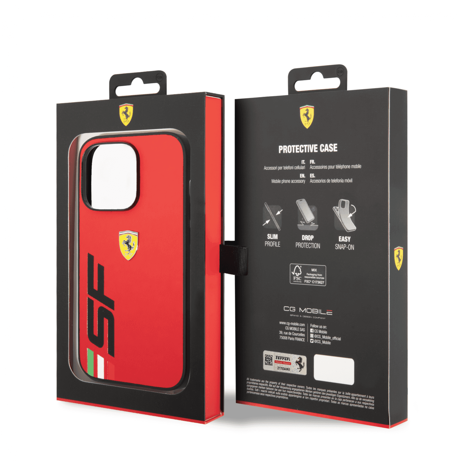 كفر ايفون 14 برو جلد صلب فيراري بيج اس اف أحمر Ferrari Leather Printed Big SF Logo Hard Case - cG9zdDoxMzY4Njc3