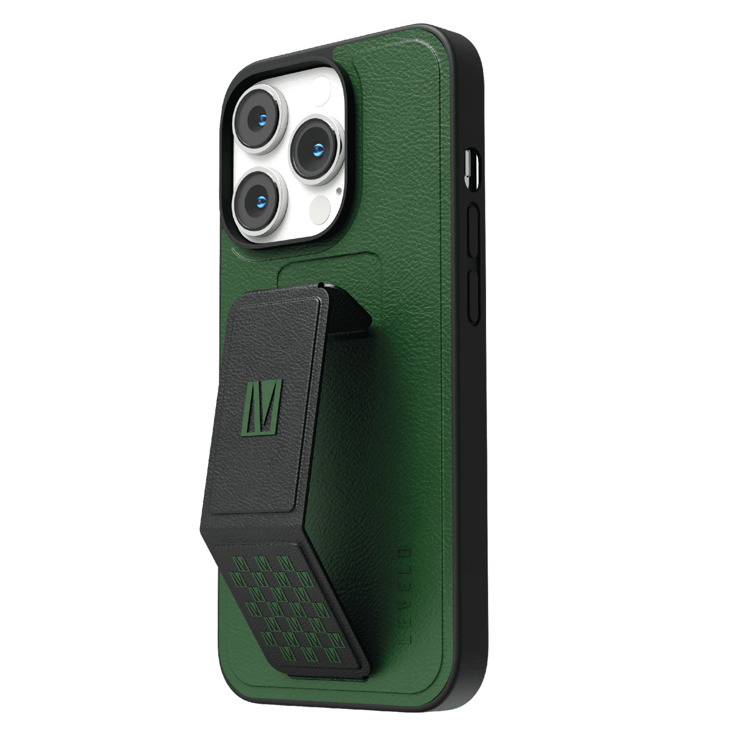 كفر ايفون جلد لجوال ايفون 14 برو بلون أخضر مع حامل تثبيت ليفيلو  Levelo Morphix Gripstand iPhone 14 Pro PU Leather Case Strom Forest Green - cG9zdDoxMzkzODM5