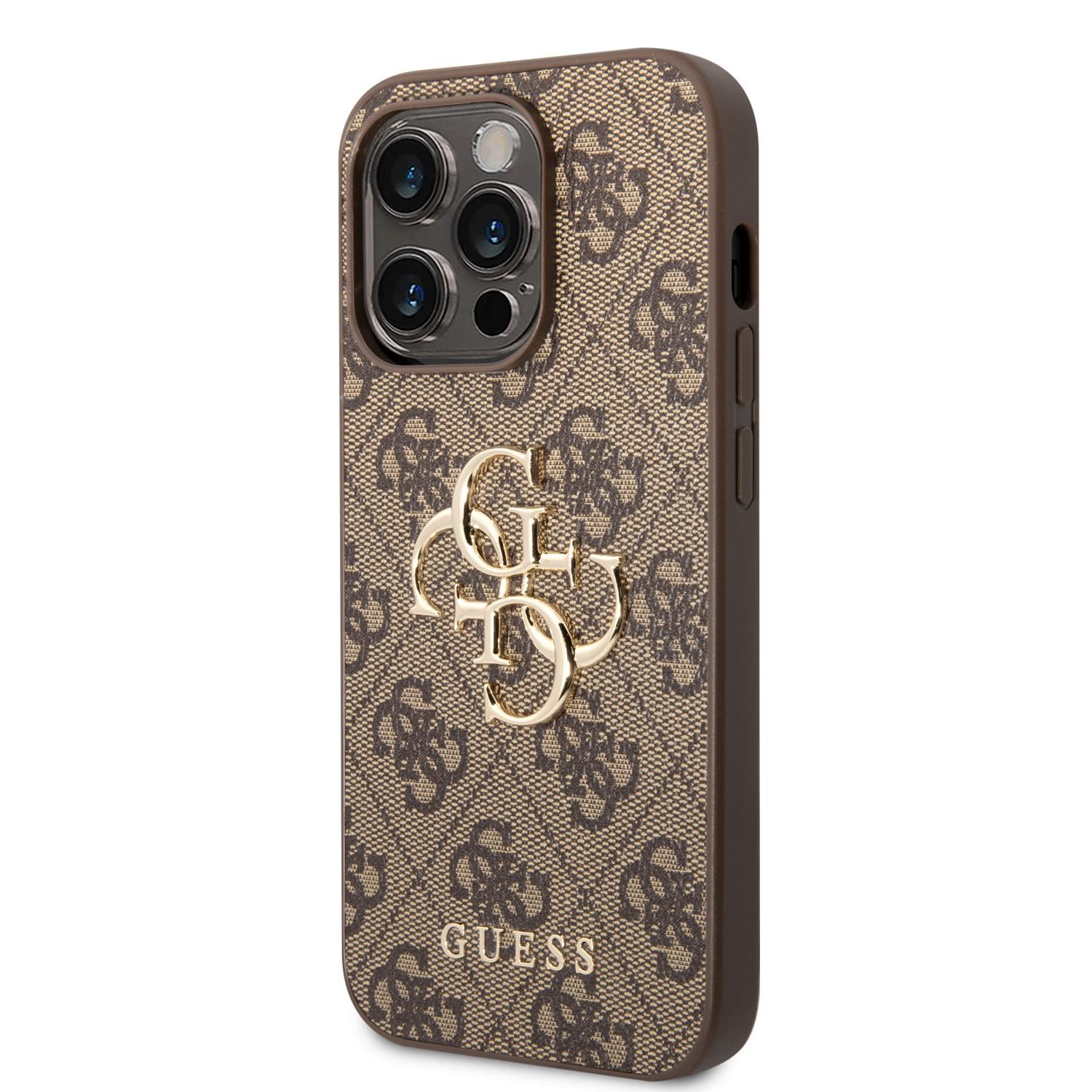 كفر ايفون 14 برو بني جيس Guess PU 4G Big Metal Logo Hard Case for iPhone 14 Pro Brown - cG9zdDoxMzg0NTM1