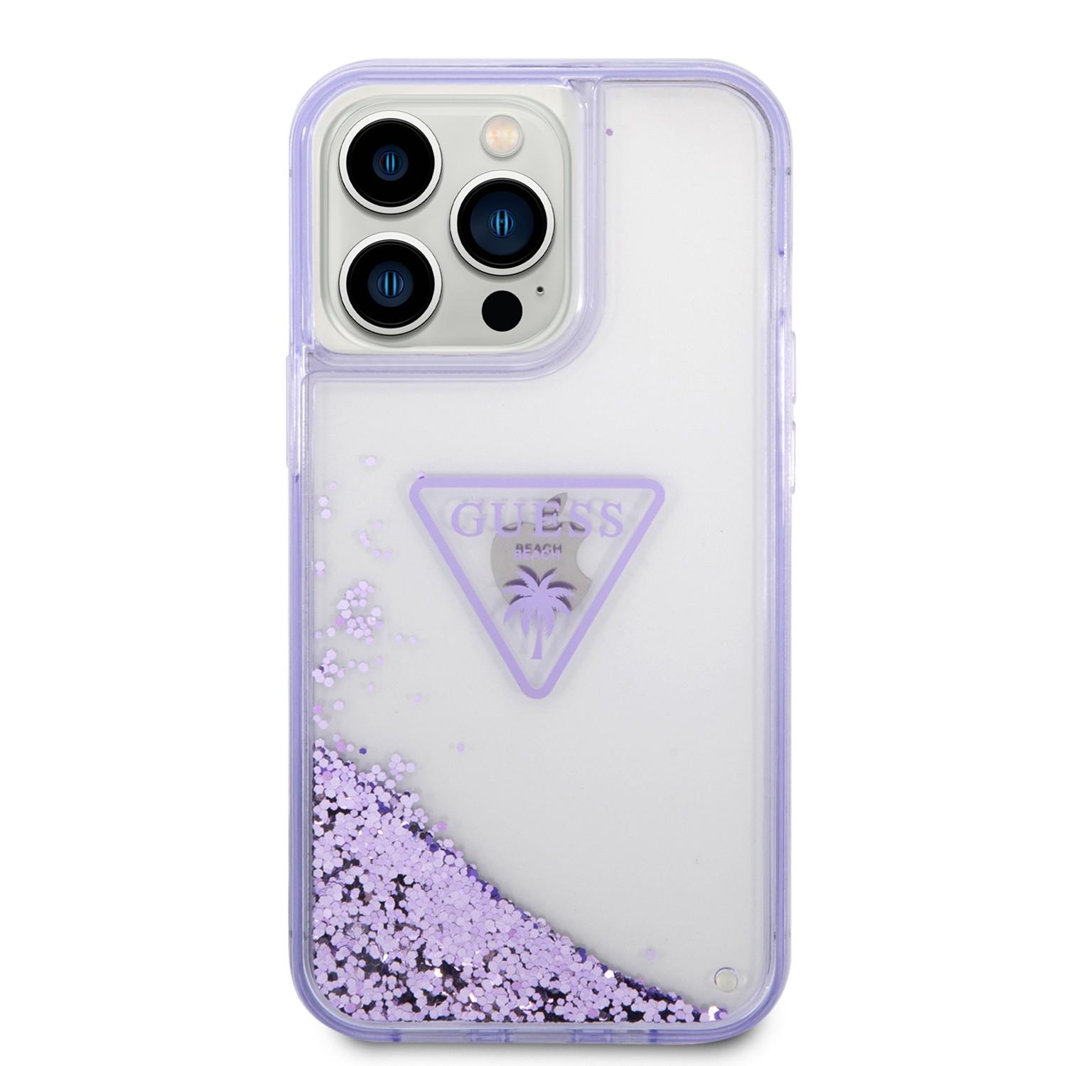 كفر ايفون 14 برو نهدي جيس Guess Liquid Glitter Case With Translucent Triangle Logo For iPhone 14 Pro Purple - cG9zdDoxMzg0Nzcz