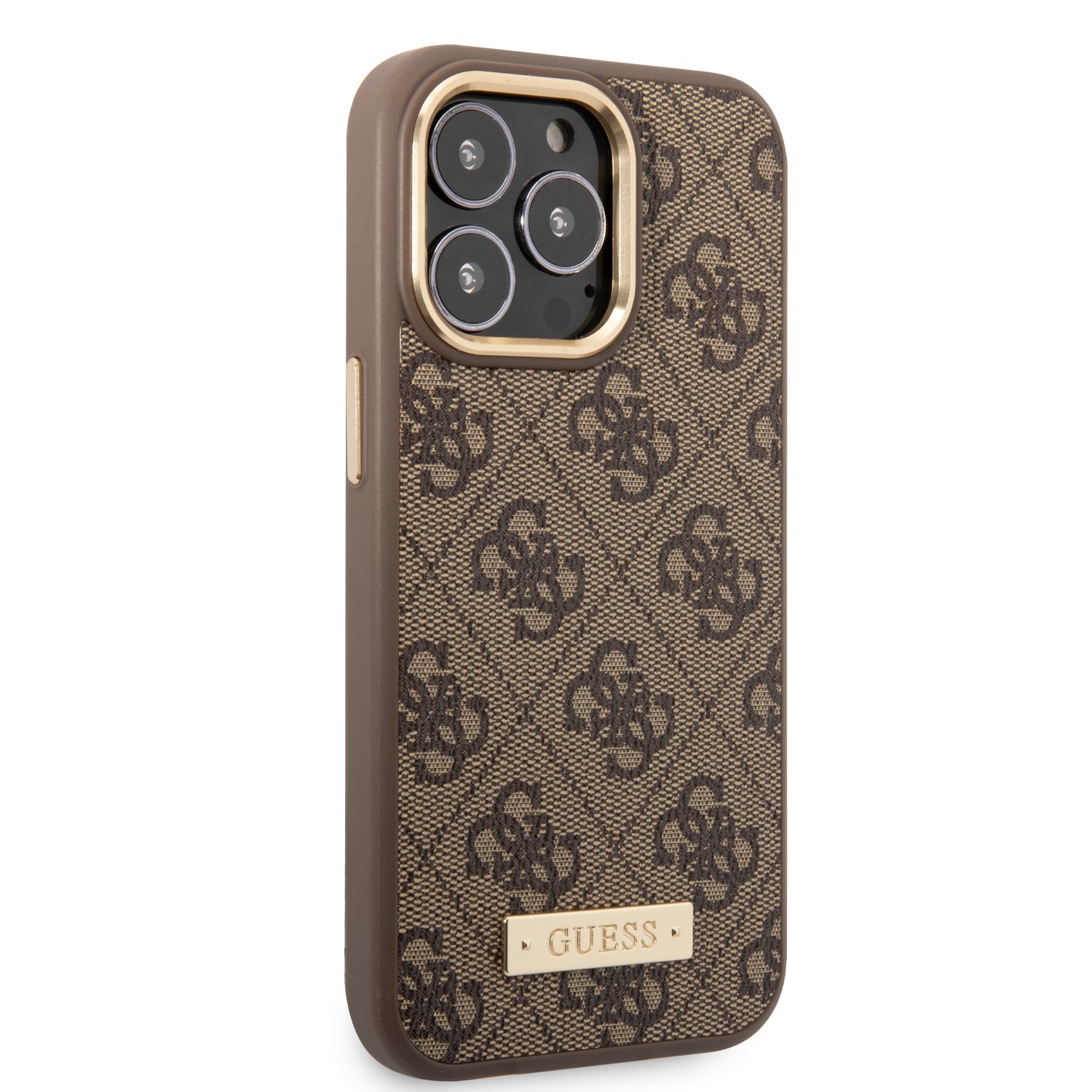 كفر ايفون 14 برو ماغ سيف بني جيس Guess Magsafe 4G PU Case With Metal Plate Logo for iPhone 14 Pro Brown