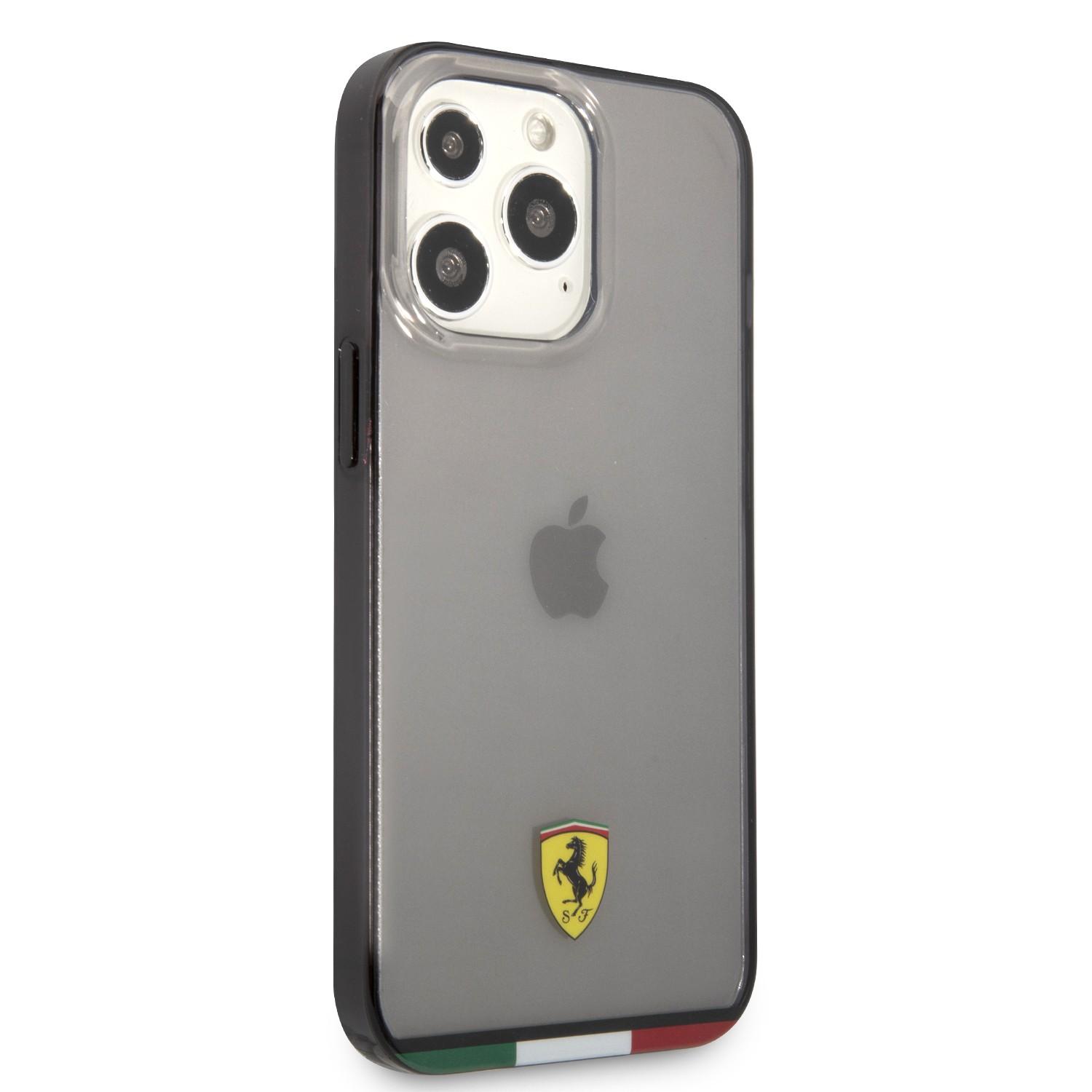 كفر حماية ايفون 13 برو صلب فيراري ستريب أسود Ferrari Italia Stripe Transparent Hard Case - cG9zdDoxMzY3MzY1