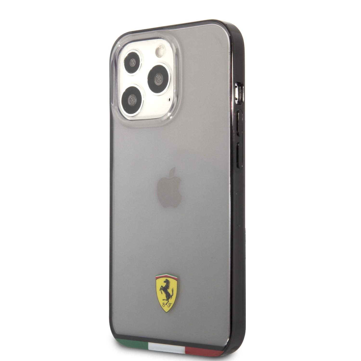 كفر حماية ايفون 13 برو صلب فيراري ستريب أسود Ferrari Italia Stripe Transparent Hard Case - cG9zdDoxMzY3Mzcz