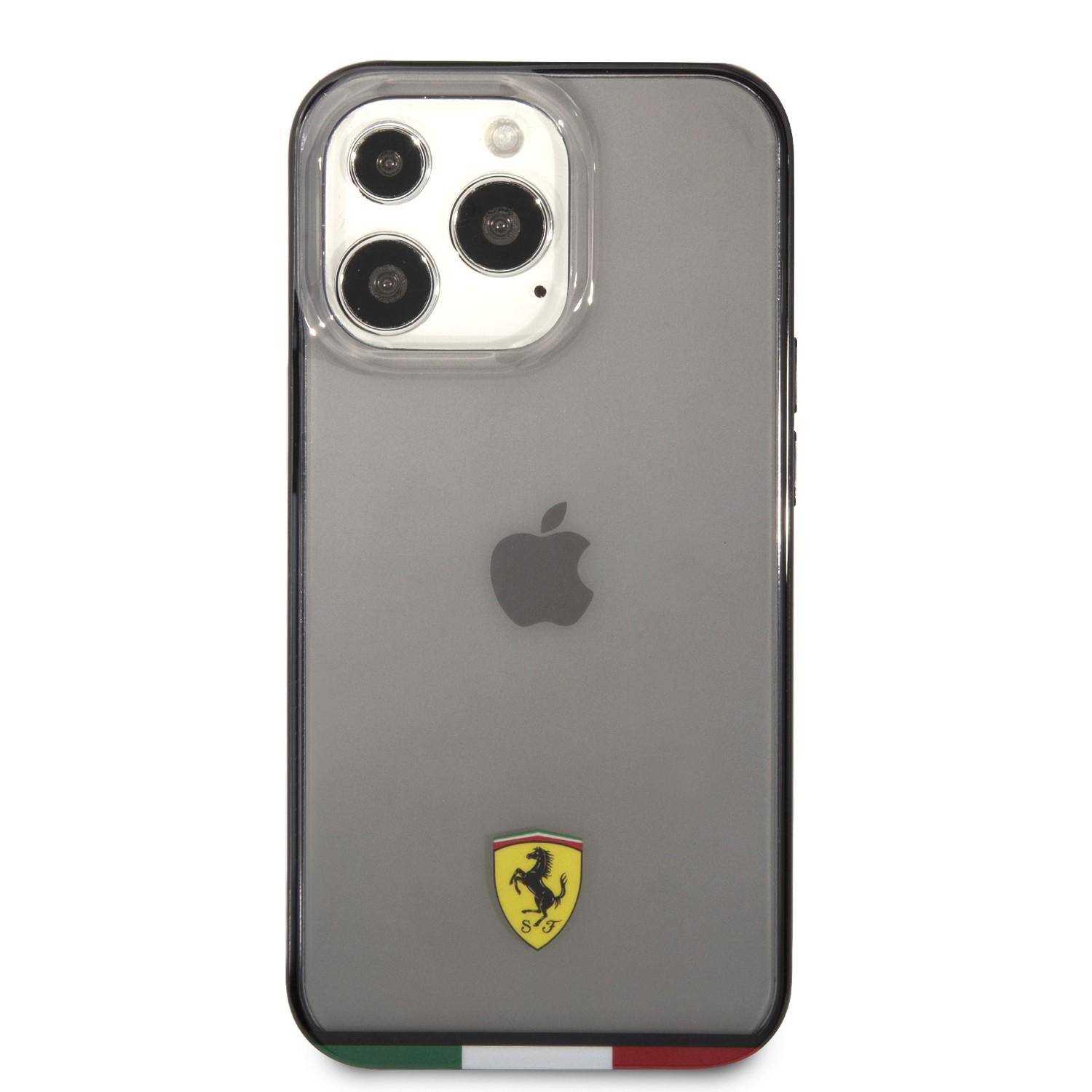كفر حماية ايفون 13 برو صلب فيراري ستريب أسود Ferrari Italia Stripe Transparent Hard Case - cG9zdDoxMzY3Mzc3