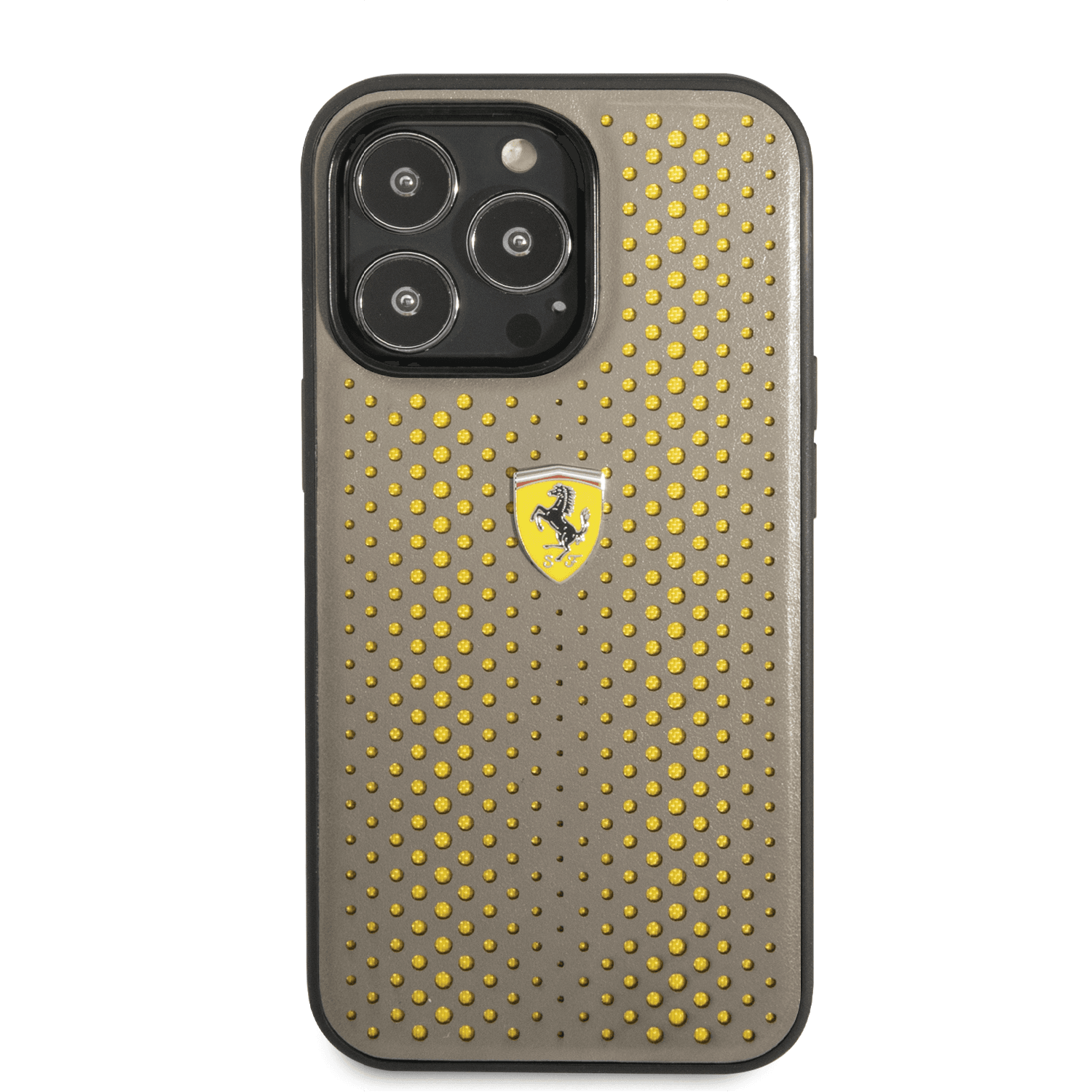 كفر ايفون 14 برو جلد مع ارضية نايلون فيراري أصفر Ferrari PU Leather Perforated Case With Nylon Base - cG9zdDoxMzY4NTM3