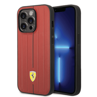 كفر ايفون 14 برو جلد فيراري أحمر Ferrari Leather Case With Embossed Stripes
