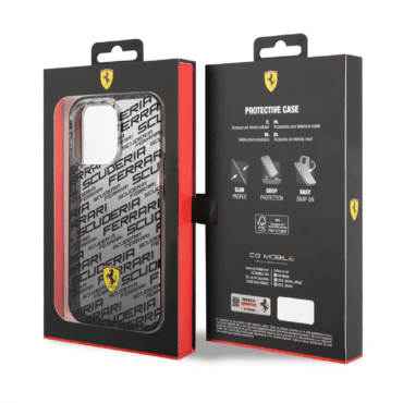 كفر ايفون 14 بلس سيلكون و بولي كربون فيراري سكوديرا أسود Ferrari Gradient PC/TPU Case With Allover Scuderia