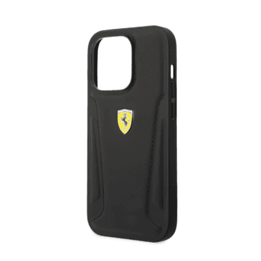 كفر ايفون 14 بلس جلد فيراري أسود Ferrari Leather Case With Embossed Stripes