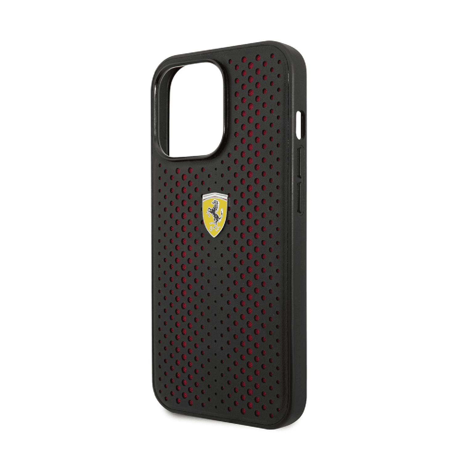 كفر ايفون 14 بلس جلد مع ارضية نايلون فيراري أحمر Ferrari PU Leather Perforated Case With Nylon Base - cG9zdDoxMzY5OTIy