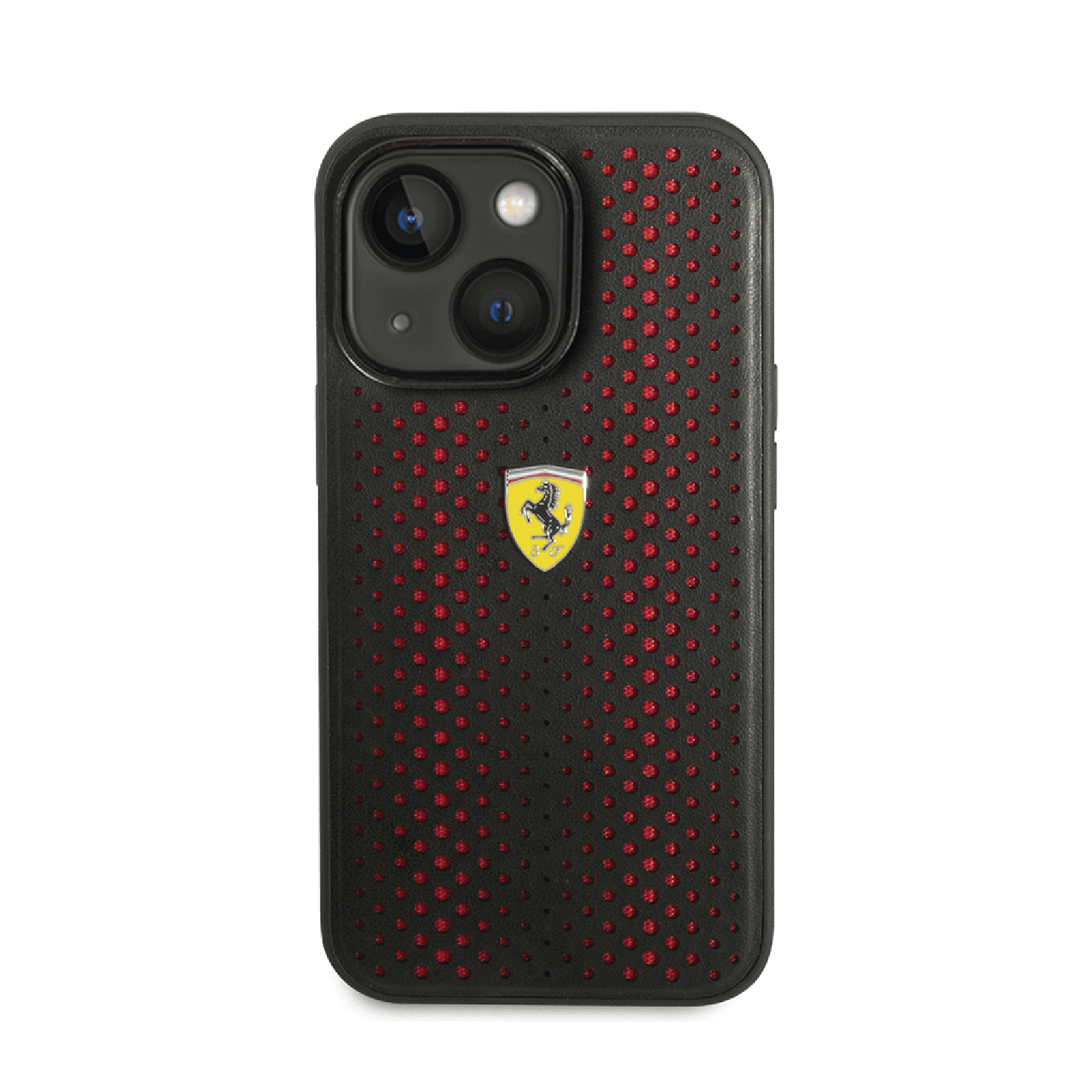 كفر ايفون 14 بلس جلد مع ارضية نايلون فيراري أحمر Ferrari PU Leather Perforated Case With Nylon Base - cG9zdDoxMzY5OTI0