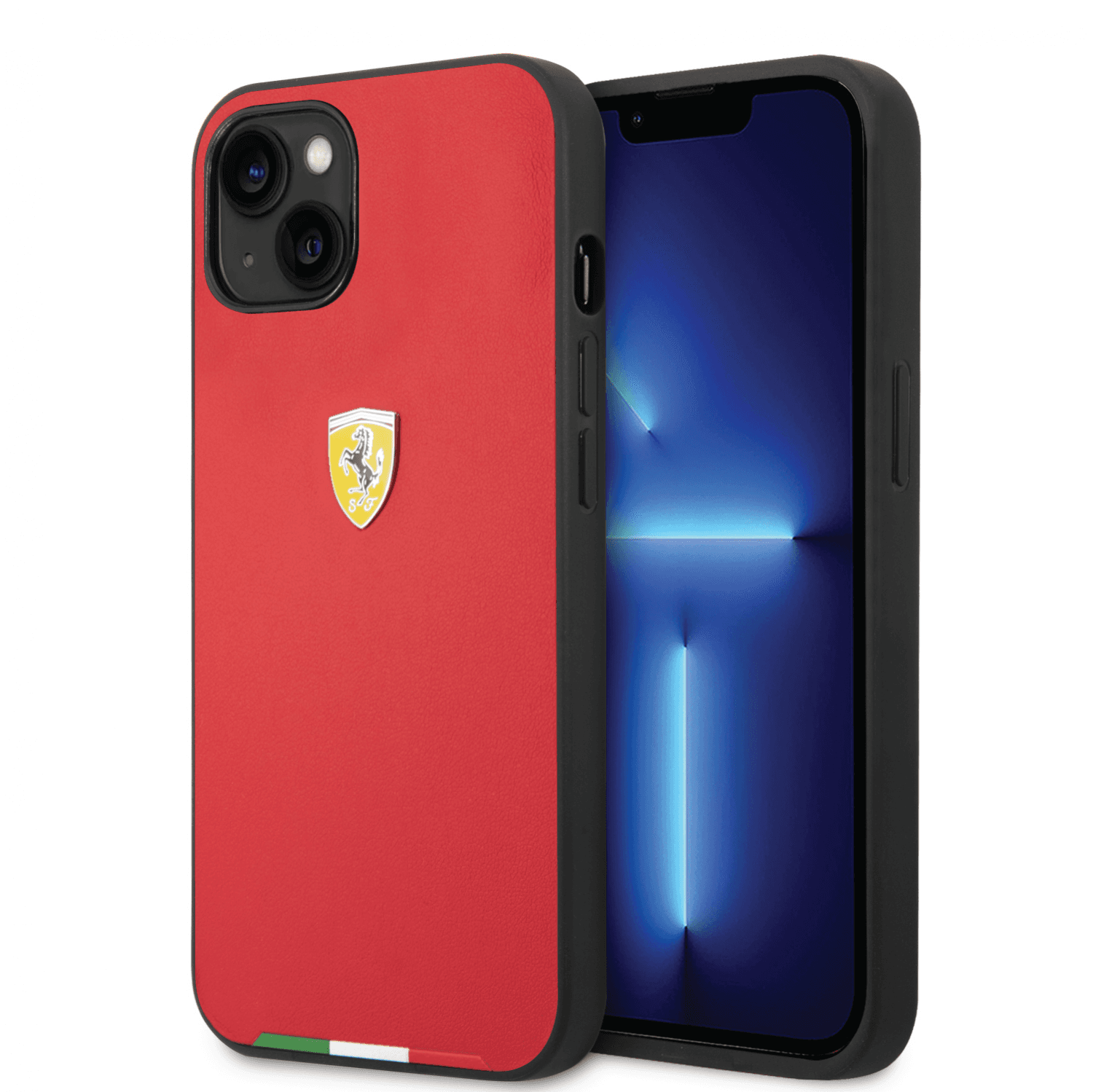 كفر ايفون 14 بلس صلب بولي يوثرين فيراري علم إيطاليا أحمر Ferrari Hard Case PU Carbon Effect & Italian Flag Line - cG9zdDoxMzY5NjQ1