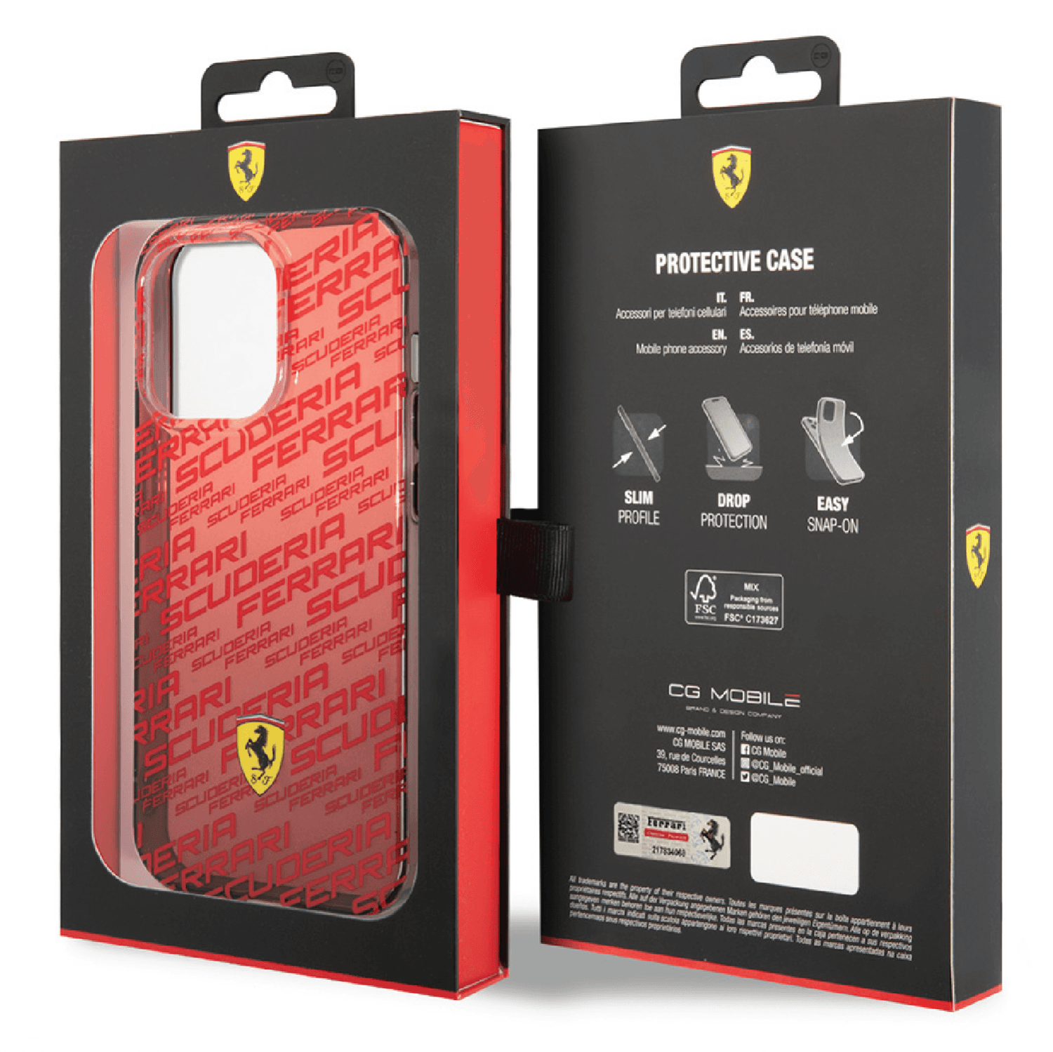 كفر ايفون 14 سيلكون و بولي كربون فيراري سكوديرا أحمر Ferrari Gradient PC/TPU Case With Allover Scuderia - cG9zdDoxMzY3NjI3