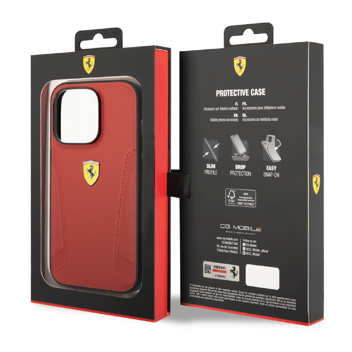 كفر ايفون 14 جلد فيراري أحمر Ferrari Leather Case With Hot Stamped Sides - cG9zdDoxMzY3Njk2