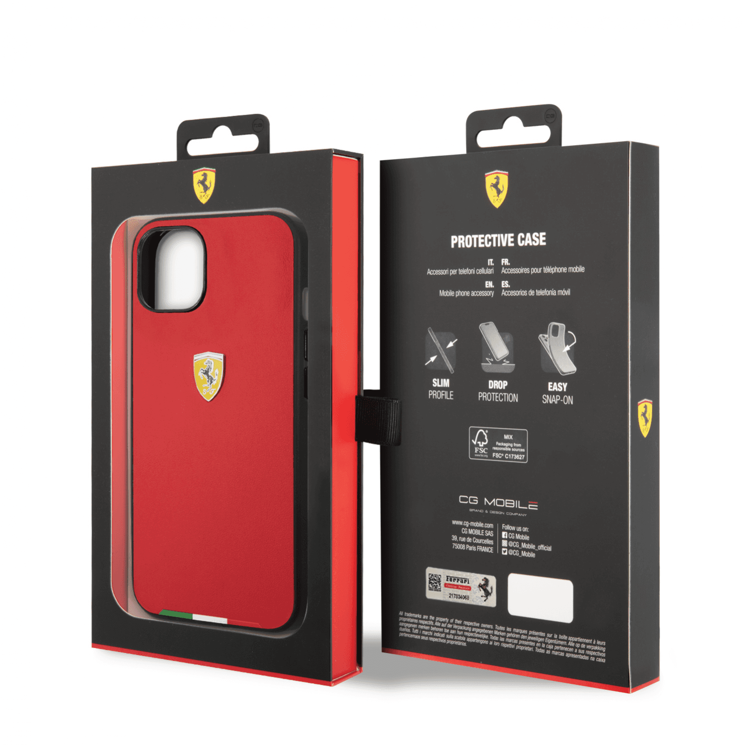 كفر ايفون 14 صلب بولي يوثرين فيراري علم إيطاليا أحمر Ferrari Hard Case PU Carbon Effect & Italian Flag Line - cG9zdDoxMzY3NjM2