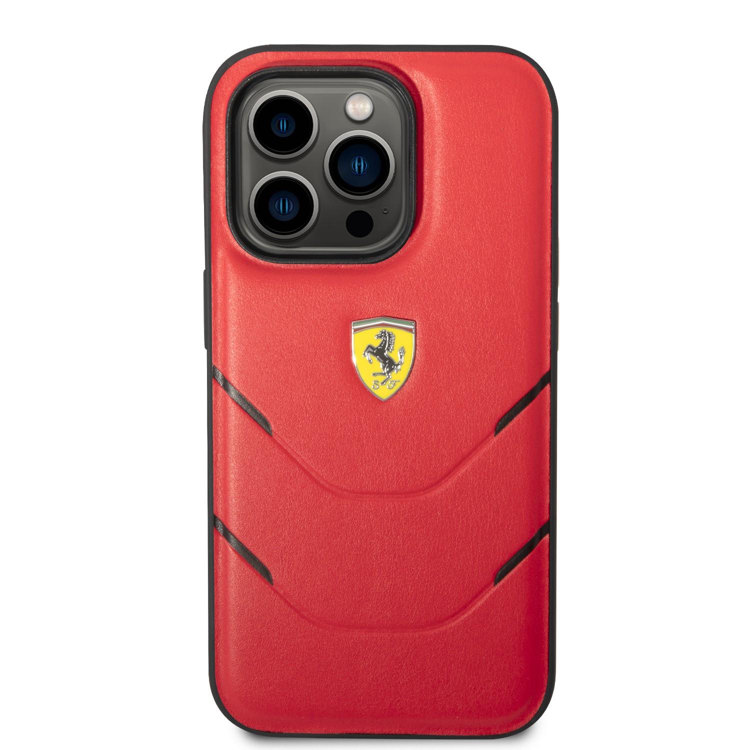 كفر ايفون 14 برو ماكس سيلكون بولي يوثرين هوت ستامب فيراري أحمر Ferrari PU Hot Stamp Lines Hard Case - cG9zdDoxMzY4ODcz