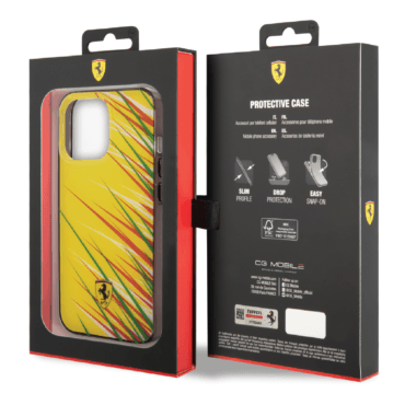 كفر ايفون 14 برو ماكس بولي كربون وسيلكون طباعة مزدوجة فيراري أصفر Ferrari PC/TPU Case With Double Layer Grass Print