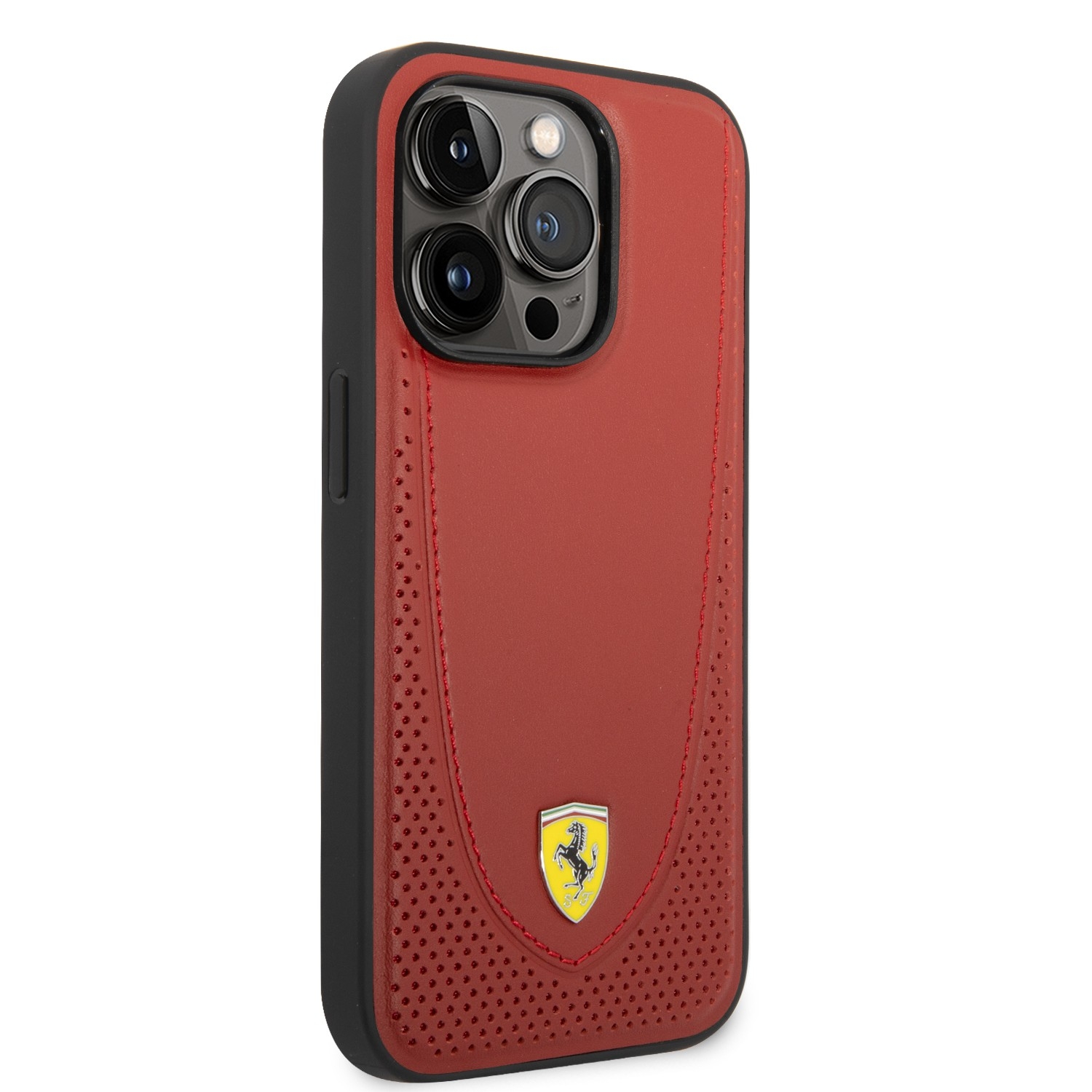 كفر ايفون 14 برو جلد صلب فيراري محبوك أحمر Ferrari Magsafe Leather Stitched Red Line Hard Case