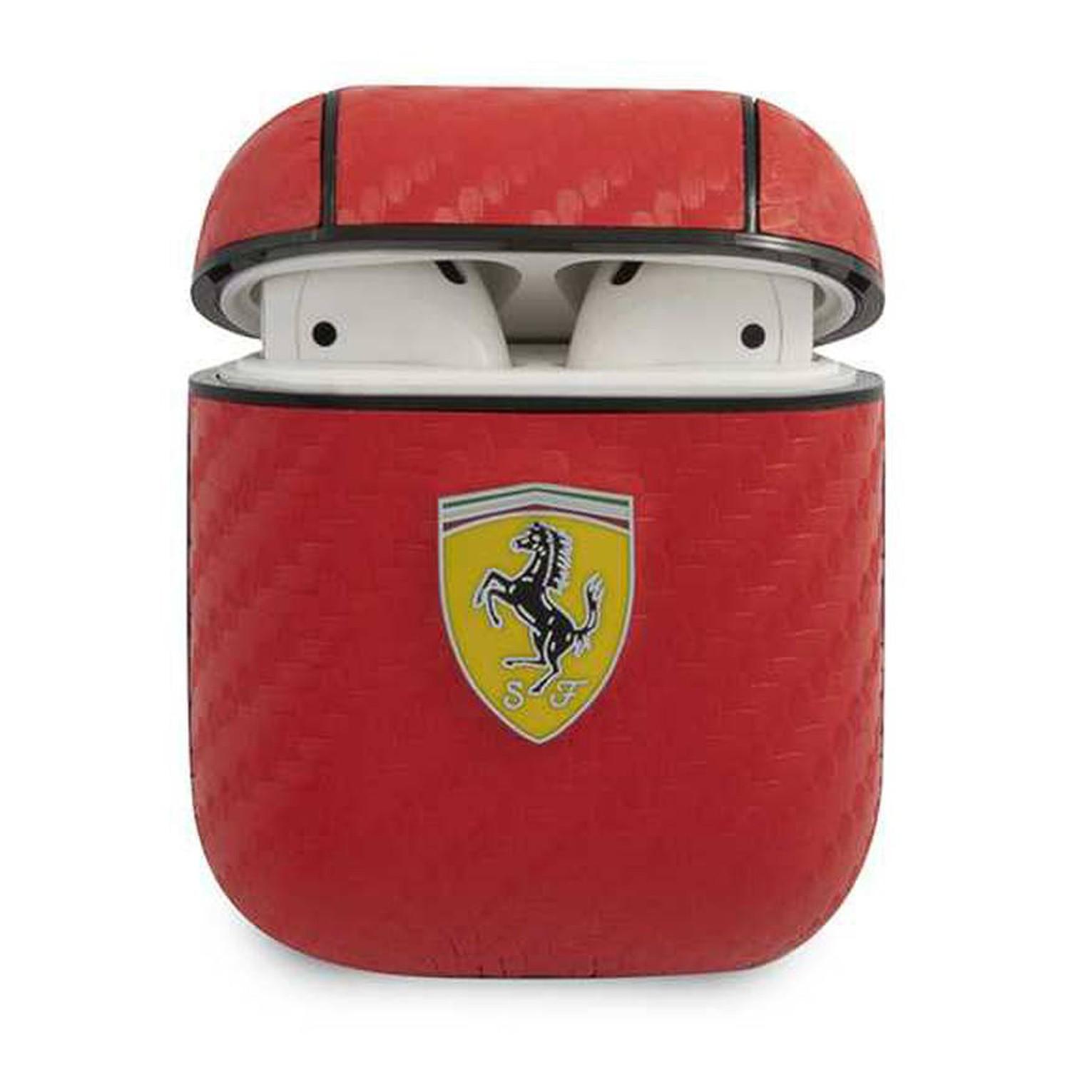 كفر سماعة بلوتوث ايربودز 1/2 جلد فيراري أحمر Ferrari PC Leather Case With Yellow Shield Metal Logo - cG9zdDoxMzY3MDc3