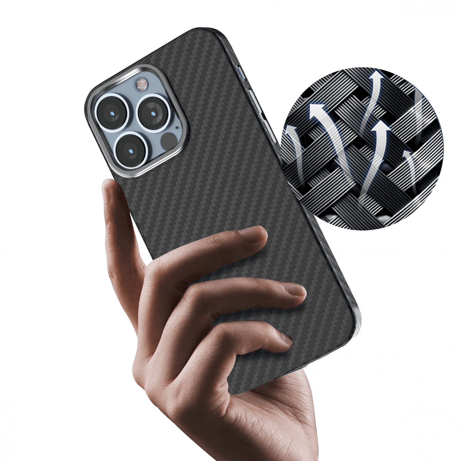 كفر ايفون 13 برو كربون أسود جرين Green Carbon Pro Case with Metal Camera Ring for iPhone 13 Pro Black - cG9zdDoxMzcxODU3