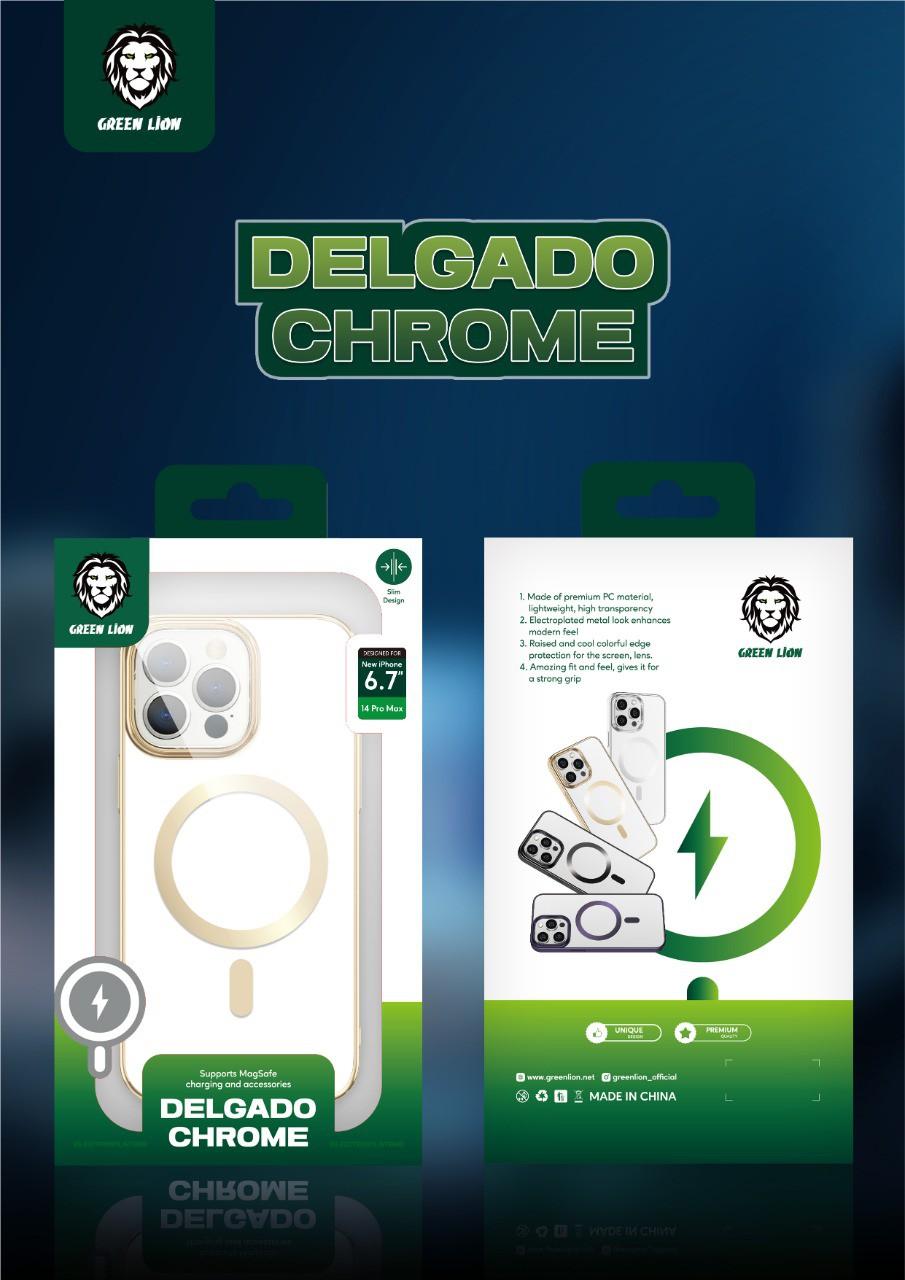 كفر ايفون 14 برو ماكس ماغ سيف فضي غرين Green Lion Delgado Chrome Magsafe Case for iPhone 14 Pro Max Silver - cG9zdDoxMzc4OTY5