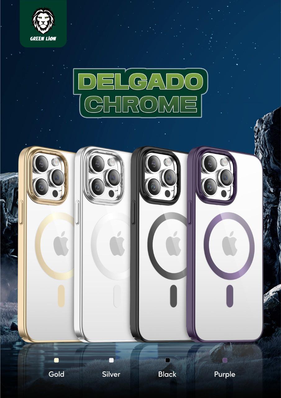 كفر ايفون 14 برو ماكس ماغ سيف فضي غرين Green Lion Delgado Chrome Magsafe Case for iPhone 14 Pro Max Silver - cG9zdDoxMzc4OTc3