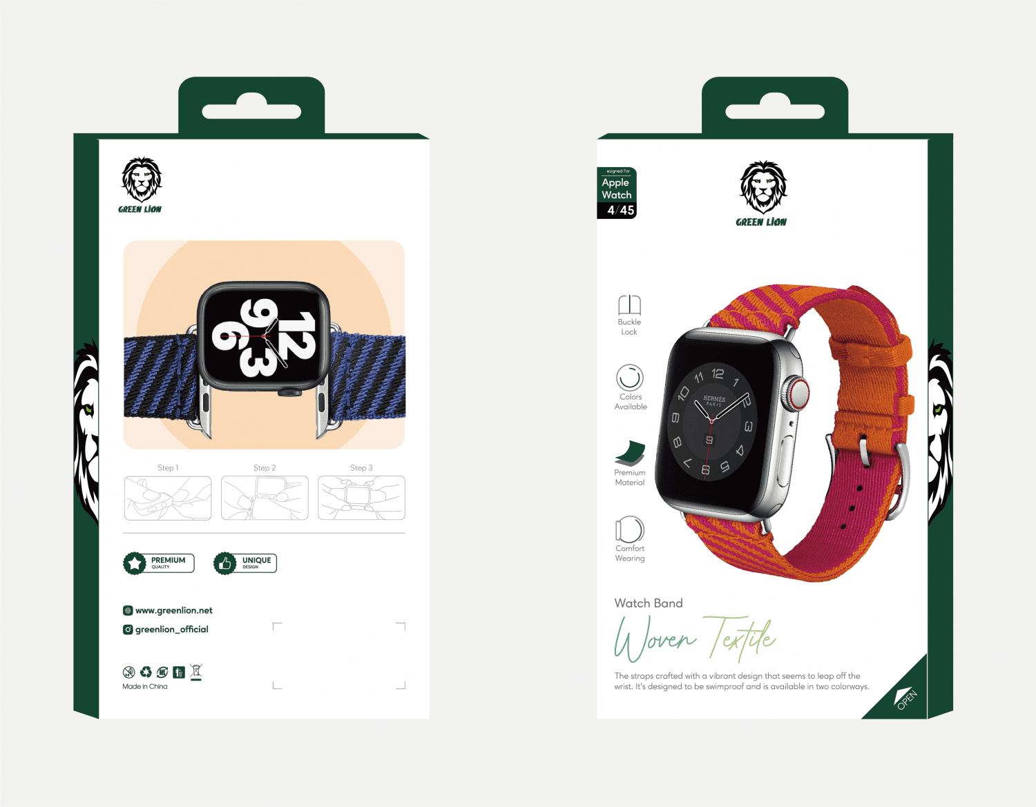 حزام ساعة ابل قياس 42/44/45 ملم أورانج مع زهر جرين ليون Green Lion Woven Textile Watch Strap for Apple Watch 42/44/45mm Orange/Pink - cG9zdDoxMzcxMDIy