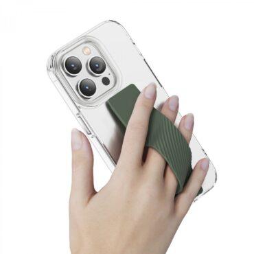 كفر ايفون 14 برو ماكس مع شريط مطاطي أسود غرين Green London Slim Hybrid Case with Elastic Grip Band for iPhone 14 Pro Max Black