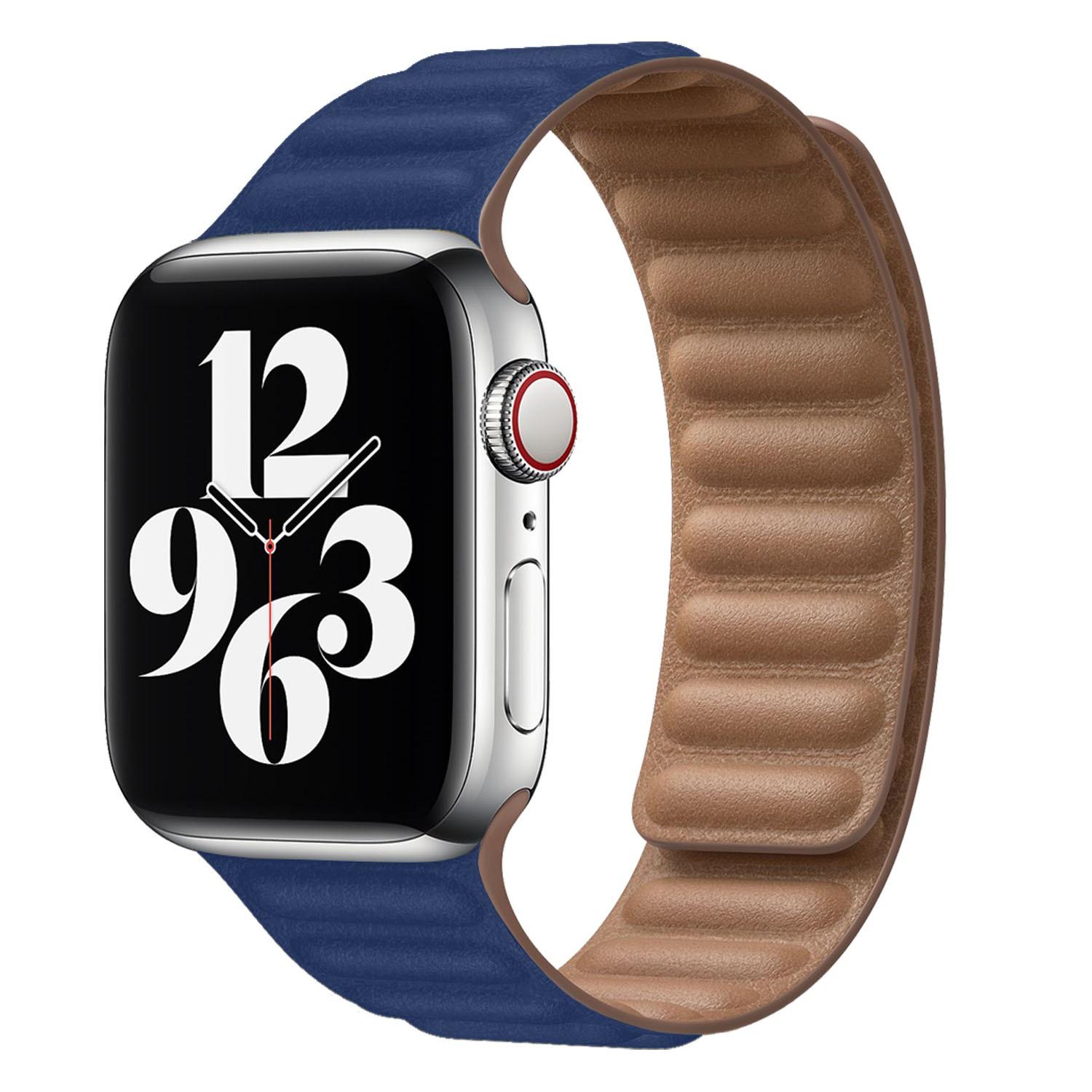 سوار ساعة ابل جلد 42/44/45 أزرق جرين ليون Green Leather Link Watch Strap for Apple Watch 42/44/45MM Deep Blue - cG9zdDoxMzcwODAy