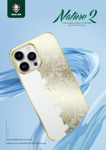 كفر ايفون 14 برو ذهبي غرين Green Lion Nature 2 Butterfly Case for iPhone 14 Pro Gold