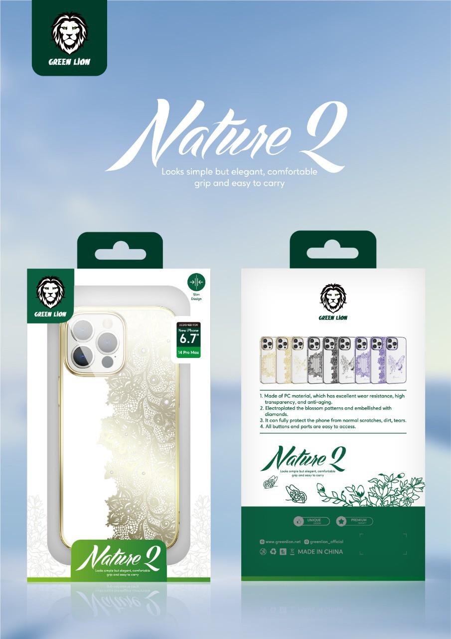 كفر ايفون 13 برو ماكس ذهبي غرين Green Lion Nature 2 Butterfly Case for iPhone 14 Pro Max Gold - cG9zdDoxMzc3NTI0