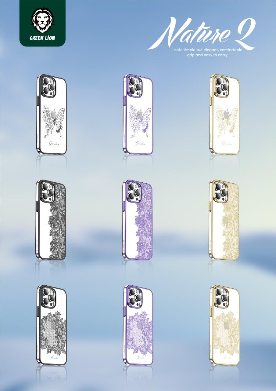كفر ايفون 13 برو ماكس ذهبي غرين Green Lion Nature 2 Butterfly Case for iPhone 14 Pro Max Gold - cG9zdDoxMzc3NTMw