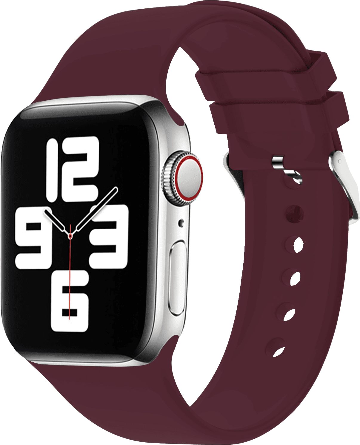حزام ساعة ابل قياس 42/44/45 ملم سيليكون أحمر جرين Green Silicone Band with Buckle Watch Strap for Apple Watch 42/44/45MM Wine Red - cG9zdDoxMzcxMDI1