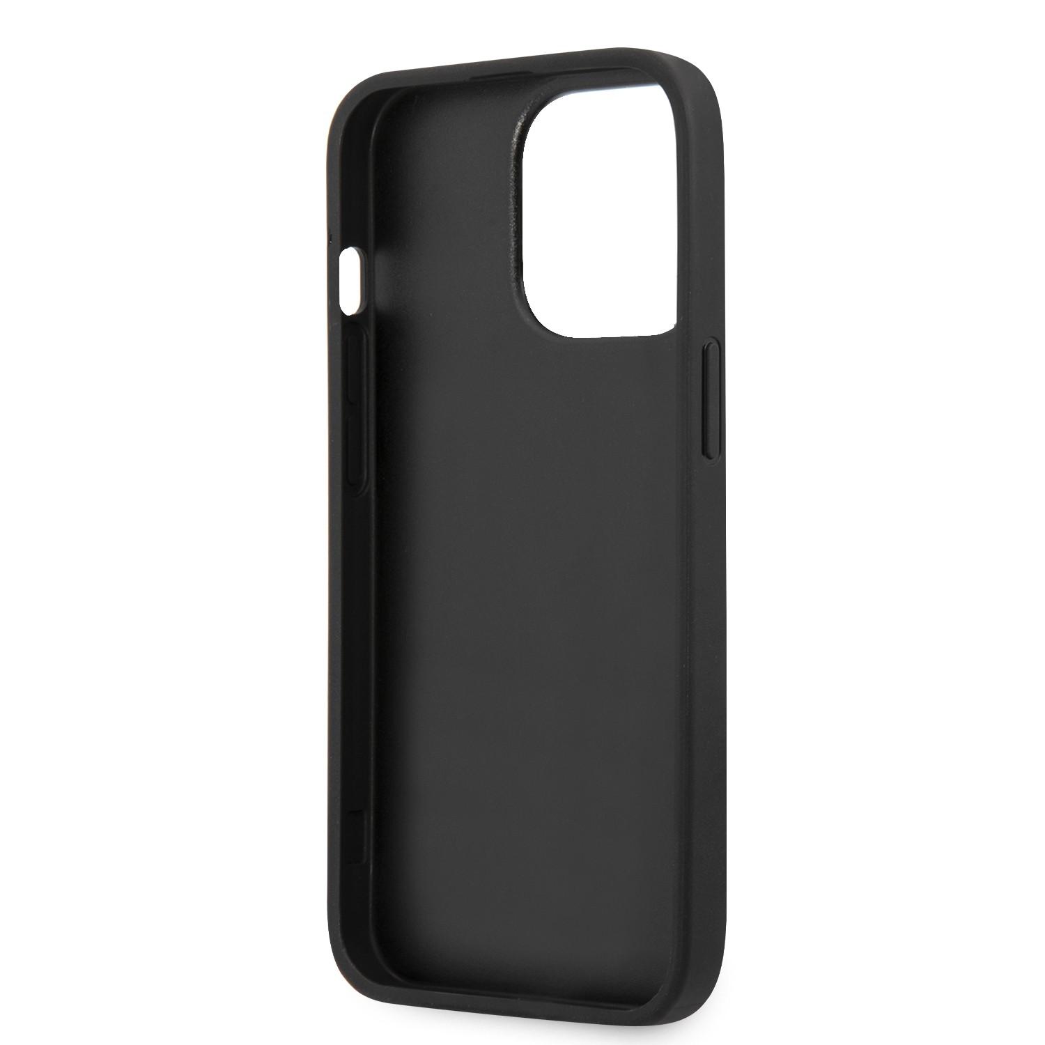 كفر ايفون 13 برو رمادي جيس Guess PC/TPU 4G PU Case With Bottom Stripe Metal Logo For iPhone 13 Pro Gray - cG9zdDoxMzgyNzc4