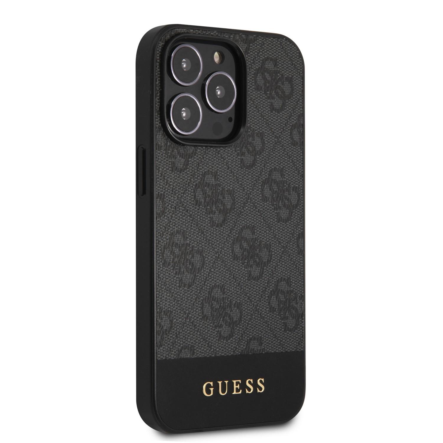 كفر ايفون 13 برو رمادي جيس Guess PC/TPU 4G PU Case With Bottom Stripe Metal Logo For iPhone 13 Pro Gray - cG9zdDoxMzgyNzg3