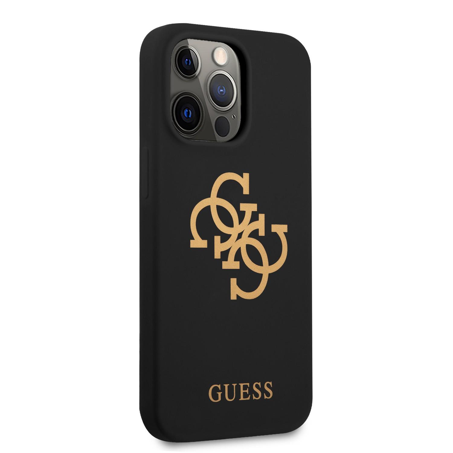 كفر ايفون 13 برو أسود جيس Guess Liquid Silicone Case Big 4G With Logo Print For iPhone 13 Pro Black - cG9zdDoxMzgyOTE5