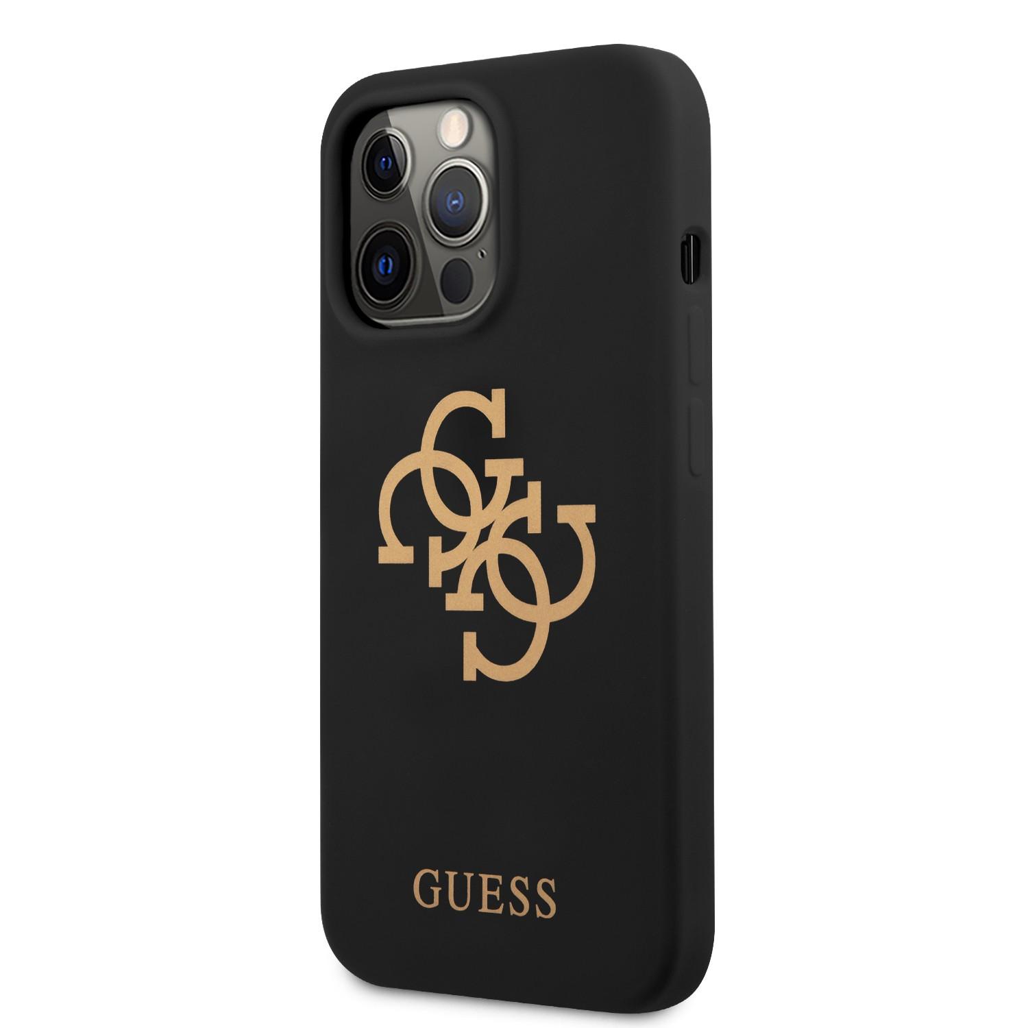 كفر ايفون 13 برو أسود جيس Guess Liquid Silicone Case Big 4G With Logo Print For iPhone 13 Pro Black - cG9zdDoxMzgyOTI1